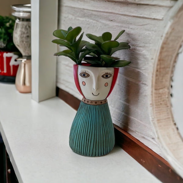 Pot Plant Planter Vase Lady Red