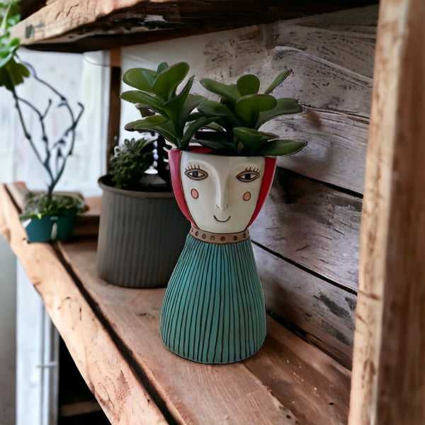 Pot Plant Planter Vase Lady Red